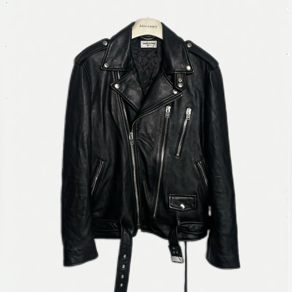 Saint Laurent L17 Double Rider Leather Jacket Black Size 50